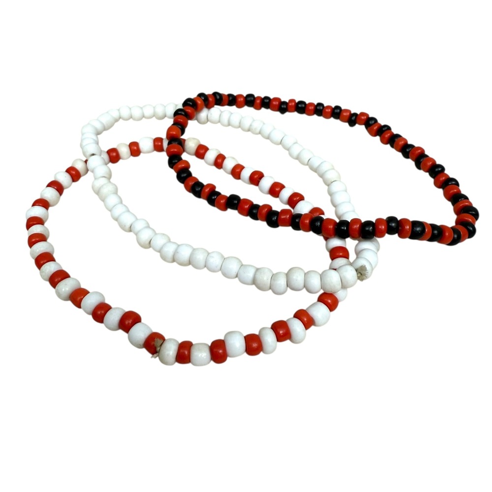 Beaded Bracelets Set Red Black White Seed Bead Boho Fashion Jewelry Wrist Sz 7.5
